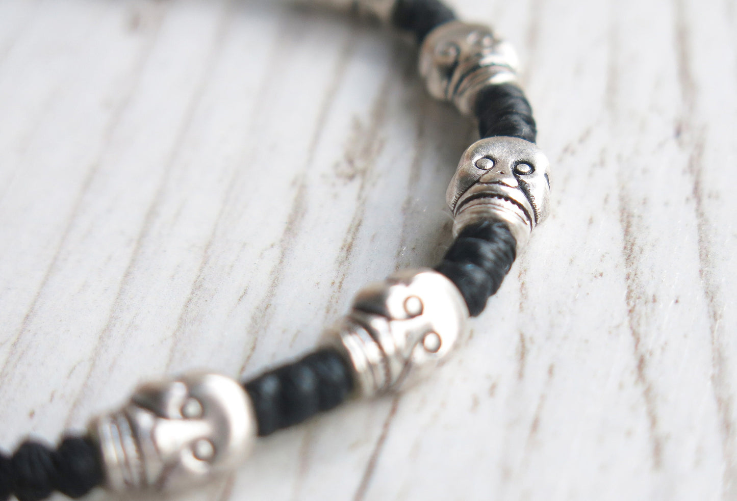DEADHEAD - knotted bracelet with Skull beads and adjustable sliding knot for closure.
