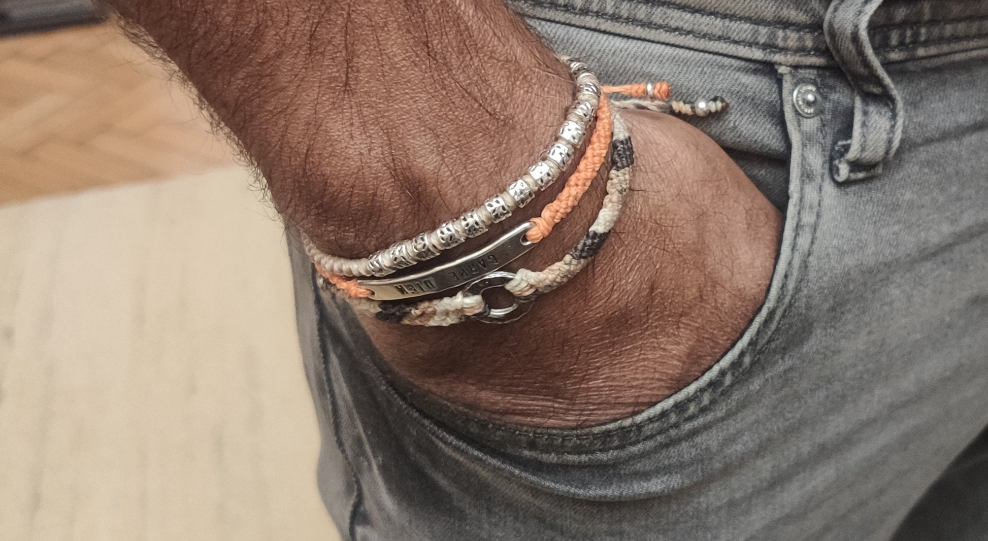 MACAO - Handmade Waxed cord Bracelet with Ring