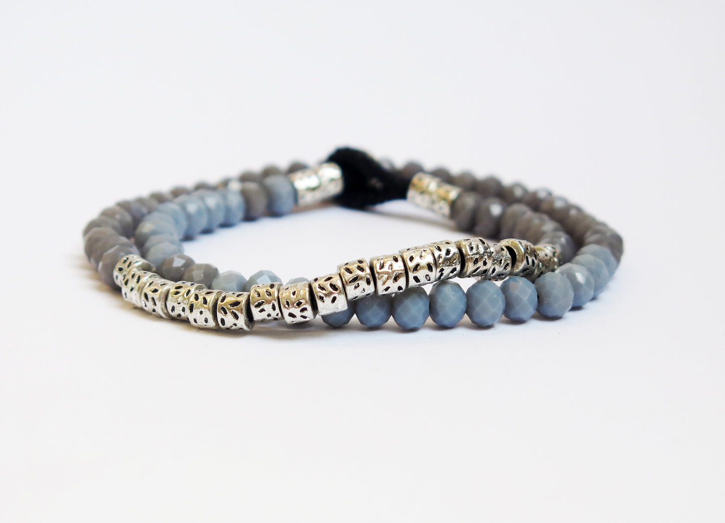 REY - Wrap Gemstone Beads Bracelet made of waxed Cord and metallic Tube Beads